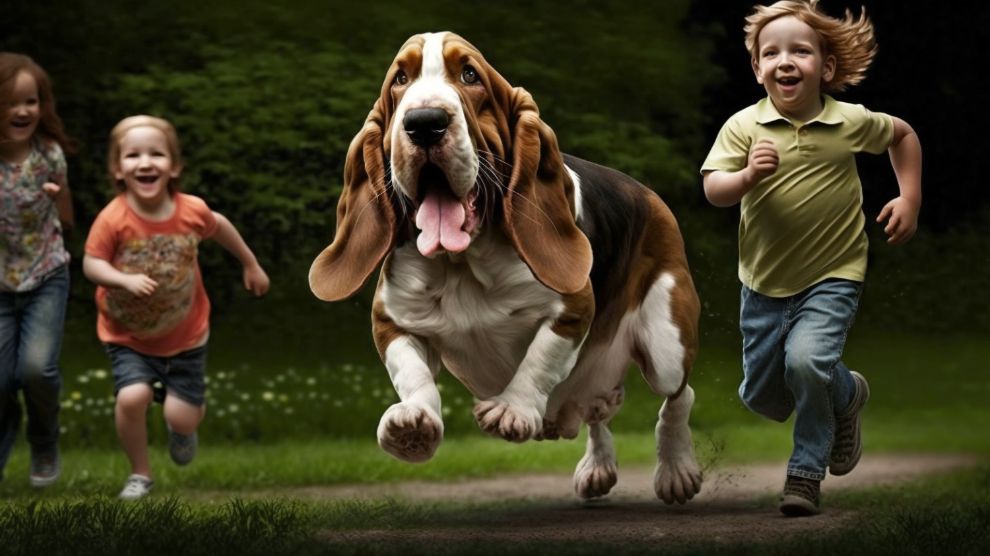 Basset Hound Playing With Children